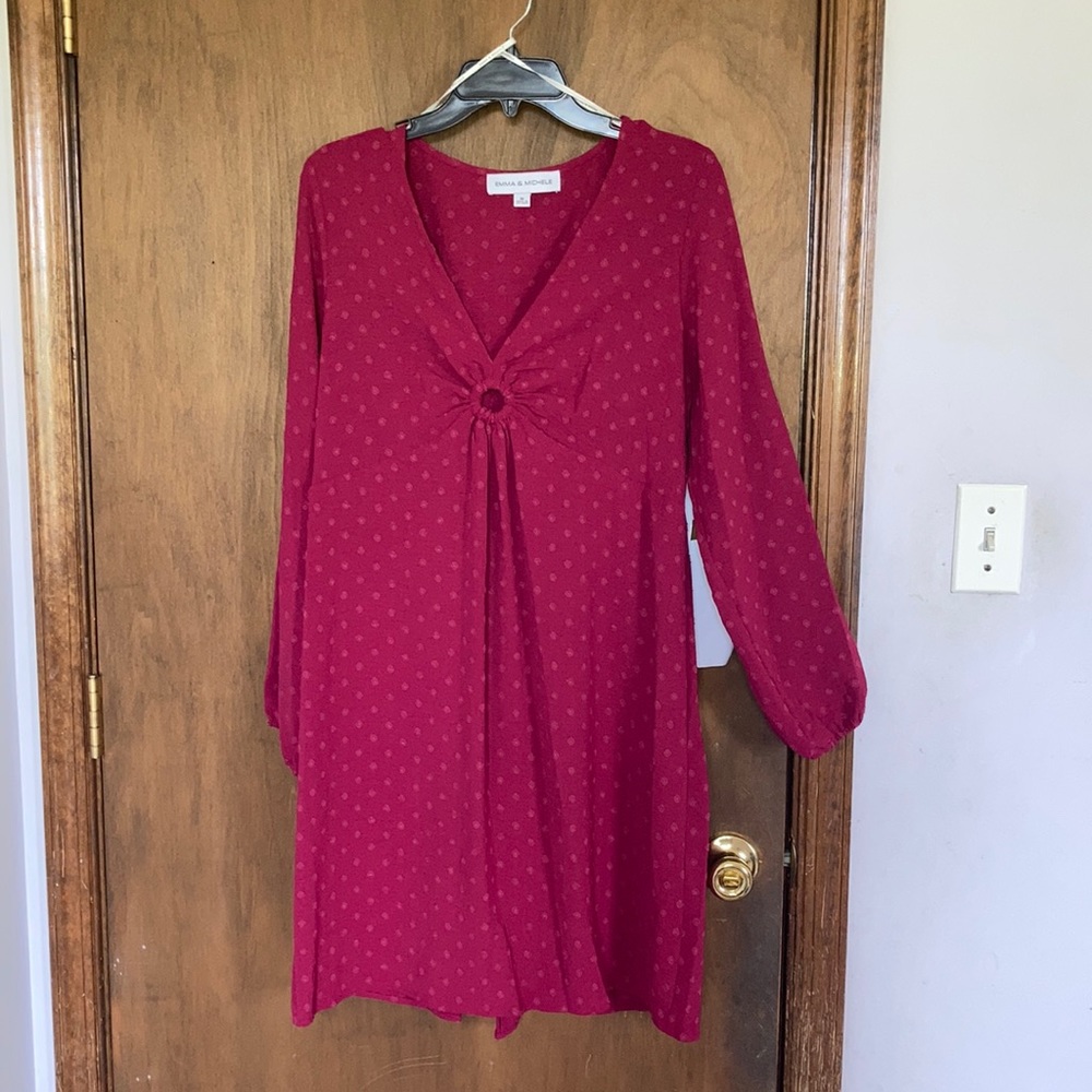 Emma & Michele polka dot dress casual business casual boho party L